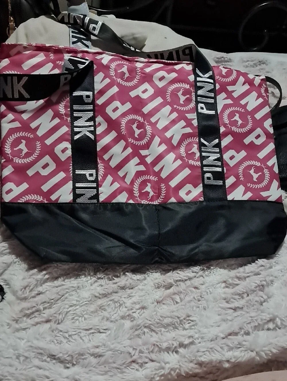PINK Victoria's Secret Pink and White Logo Tote with Black Straps